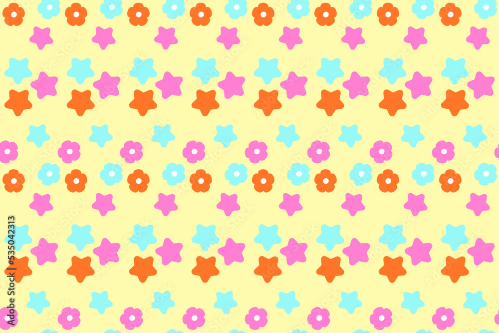 Colorful stars & flowers seamless pattern