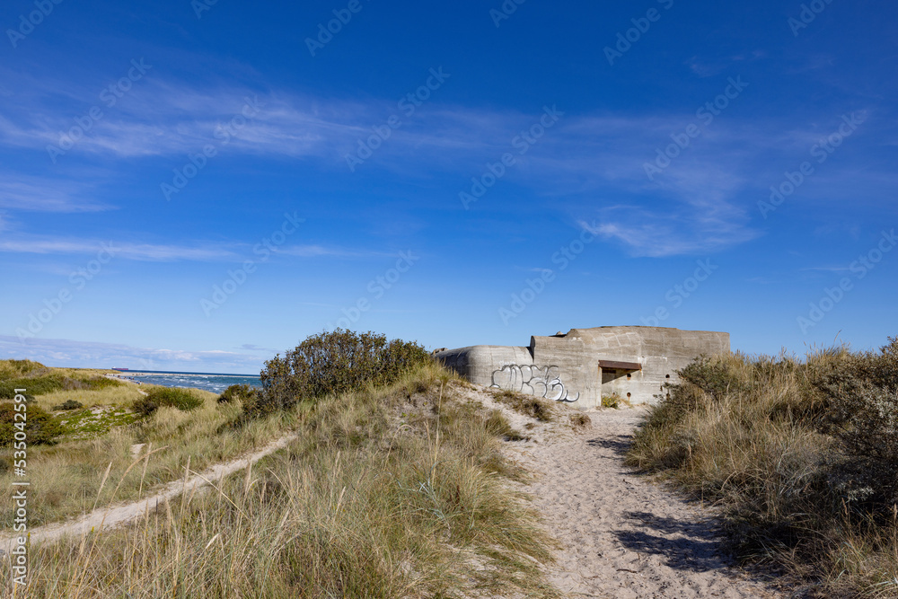 Bunkers from World War II-Skagens Odde, English  Scaw Spit or The Skaw)is a sandy peninsula   the northernmost area of Vendsyssel in Jutland, Denmark., Europe, 