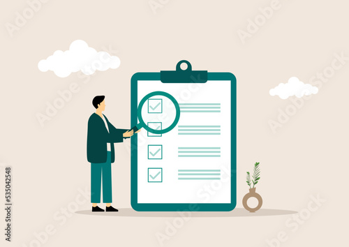 A questionnaire with checkboxes, filling out a survey form online, answering questions of the test. Vector illustration concept.