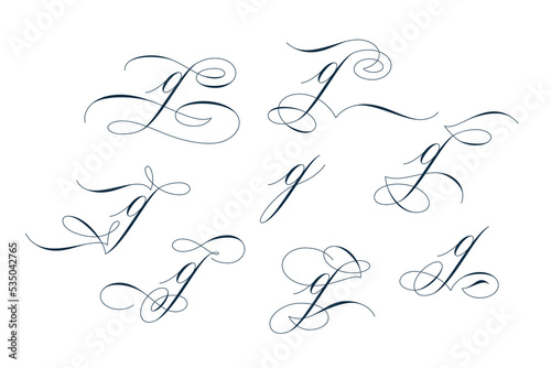 Set of calligraphic flourishes on letter g