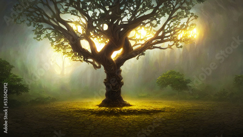 sunrise in the forest with a beautiful tree silhouette