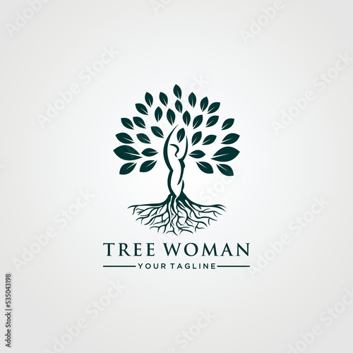 Abstract Human tree logo. Unique Tree Vector illustration with circles and abstract female shapes.