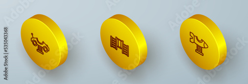 Set Isometric line Swing car, Swedish wall and plane icon. Vector