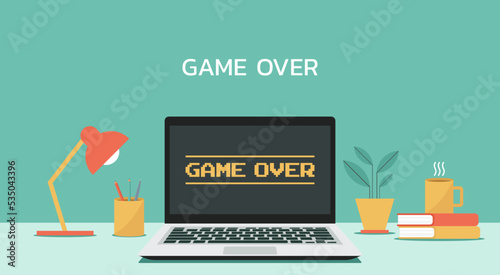 game over concept on laptop screen, vector flat illustration	