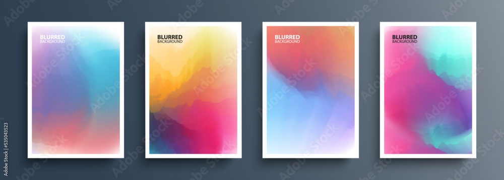 Set of multicolored backgrounds with abstract colored gradients waves. Color smoke effect. Bright color templates collection for brochures, posters, flyers and covers. Vector illustration.