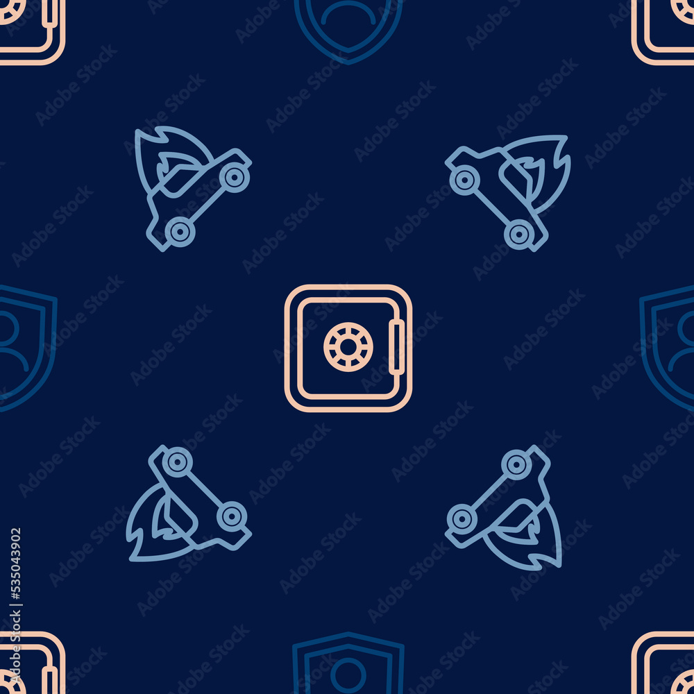 Set line Life insurance with shield, Burning car and Safe on seamless pattern. Vector Set line Life insurance with shield, Burning car and Safe on seamless pattern. Vector