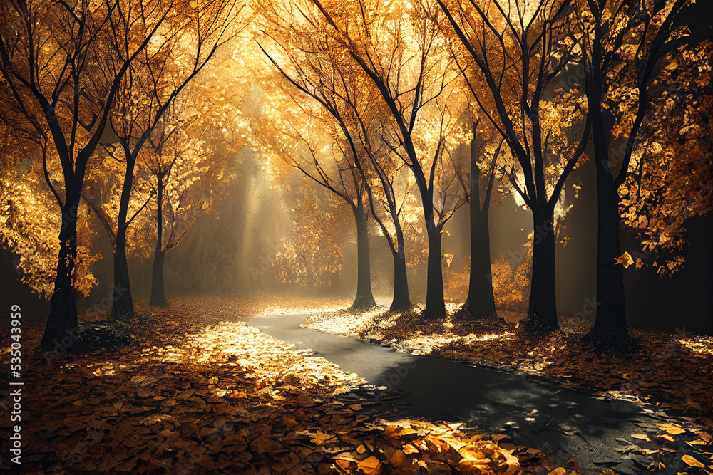 Fototapeta premium 3d illustration of road in an autumn park.j