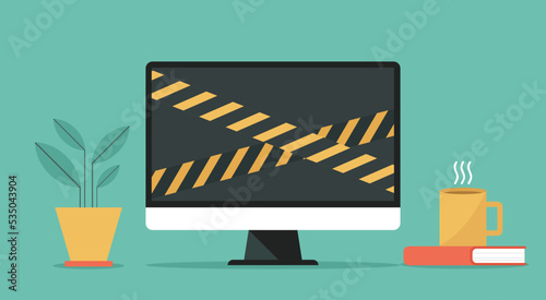 computer server system maintenance concept, technical error and service, vector flat illustration	
