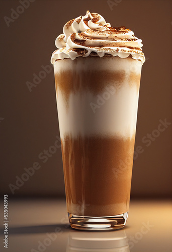3d illustration pumpkin spice latte in tall glass cup