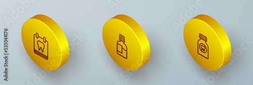 Set Isometric line Calendar with tooth, Mouthwash and Toothache painkiller tablet icon. Vector