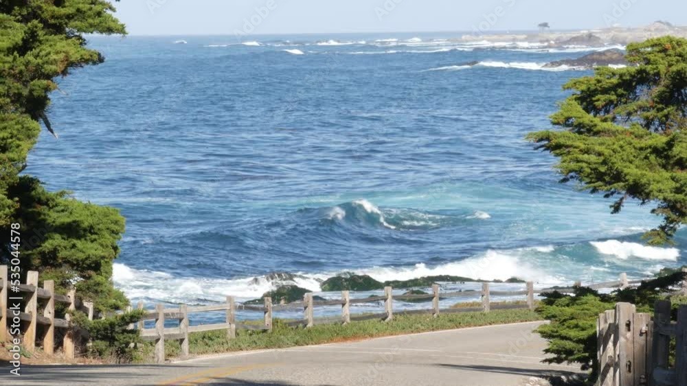 17mile drive scenic road, Monterey, California USA. Ocean, sea waves