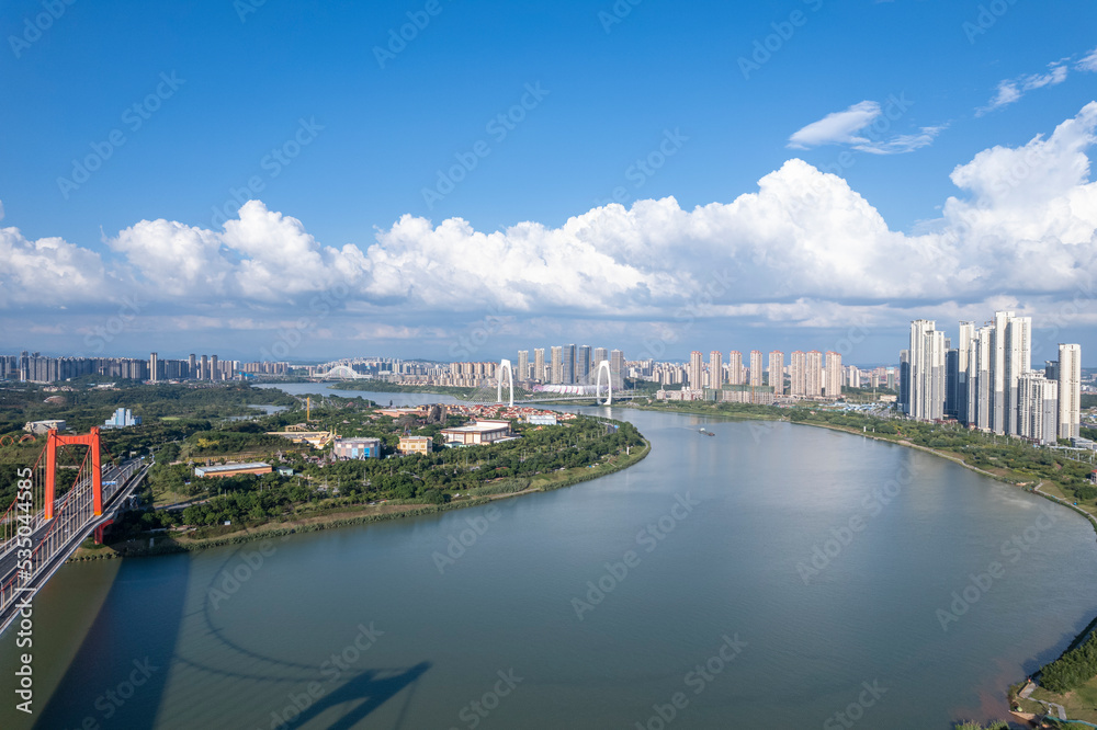 Nanning  city  skyline buildings in Guangxi china 