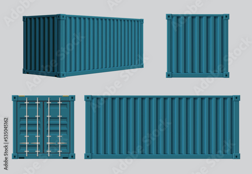 Cargo containers. Realistic open and closed steel cage for various transportation products shipping storage decent vector containers realistic