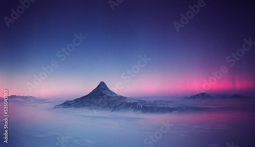 Northern Lights over snowy mountains. Aurora borealis with starry in the night sky. Fantastic Winter Epic Magical Landscape of snowy Mountains. Gaming RPG abstract background. Game asset 