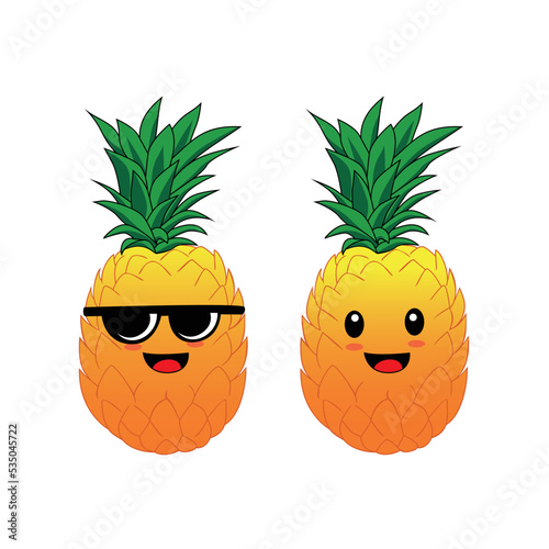 cute pineapple character design. tropical fruit cartoon vector illustration.