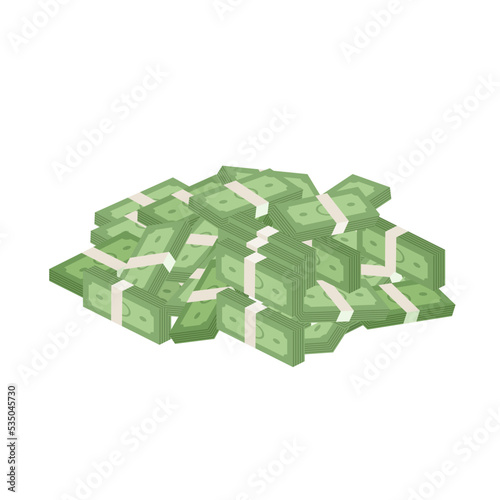 Pile of dollars banknote wads on white background. Vector illustration