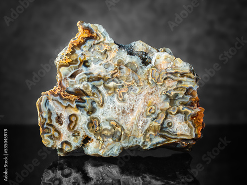 Collectible item of mineral agate. Banded variety of chalcedony. Produced in Russia, Chukotka.