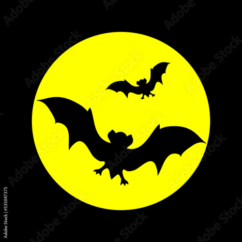 Two bats on the background of the moon