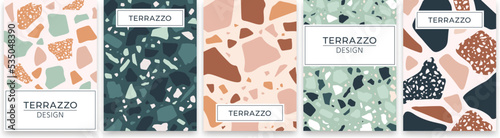 Colorful terrazzo invitation, venetian stone tile design poster. Abstract cover for notebook or diary, contemporary branding mosaic packaging racy vector background