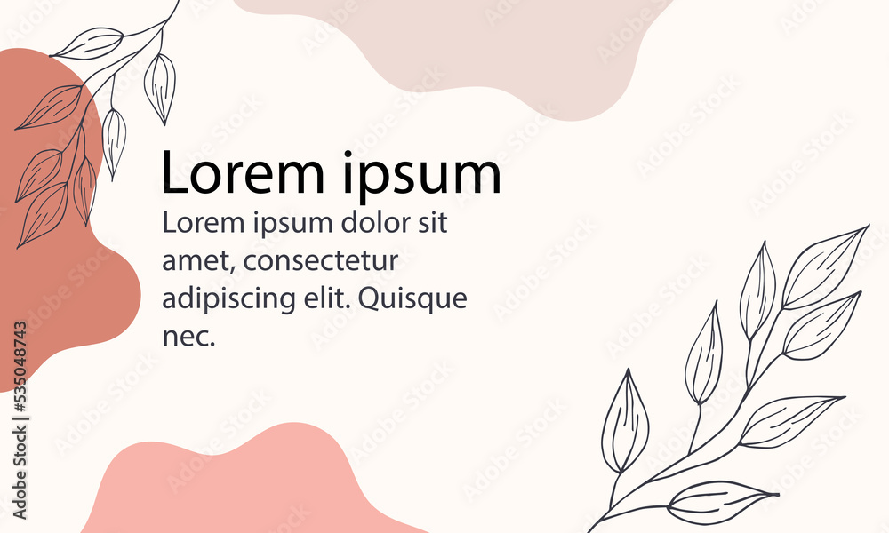 Minimal long vector banner. Natural abstract vector floral background with space for text. Facebook cover template.	