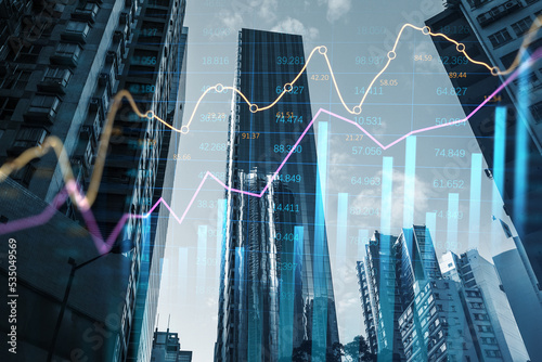 Obraz na plátně Development and real estate business growth concept with raising up digital fina