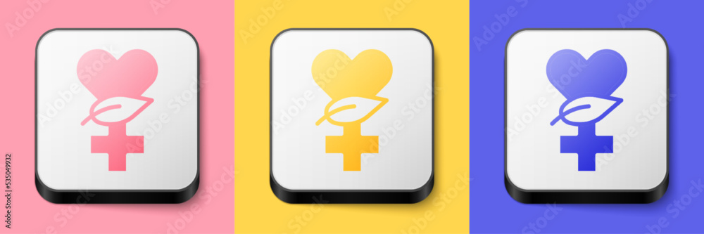 Fototapeta premium Isometric Ethnoscience icon isolated on pink, yellow and blue background. Gardening, ethnoscience and organic concept. Square button. Vector