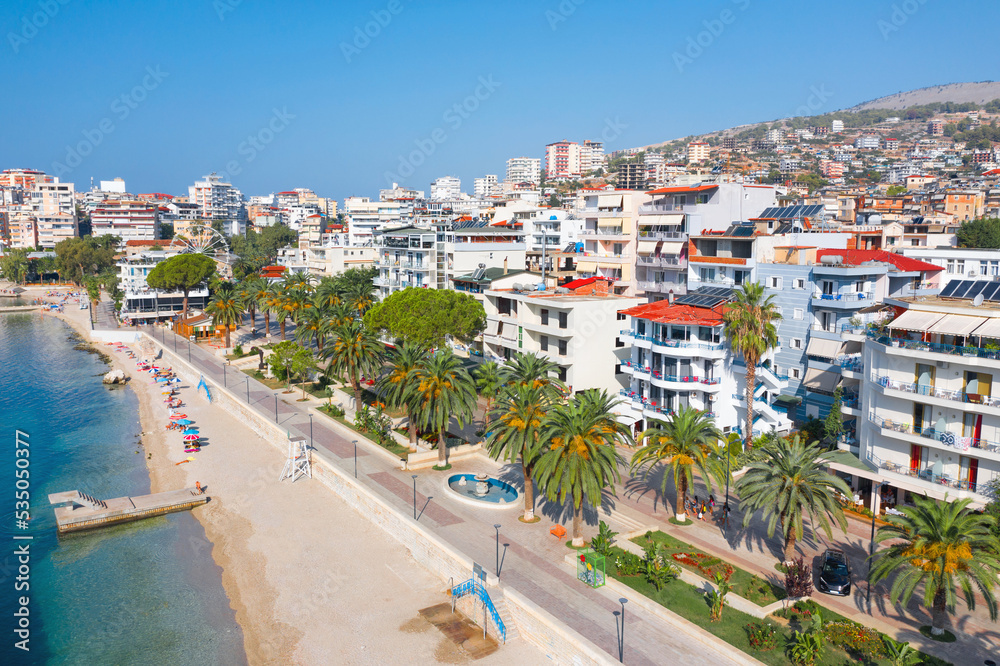 Saranda. Albania. Promenade. Port. City. City beach. View from a height