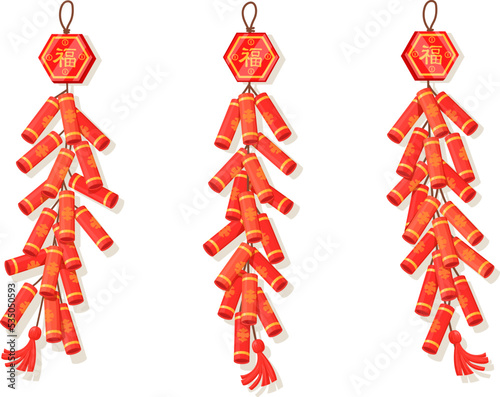 Chinese firecrackers. Fire cracker miniature fireworks petard for china lunar new year, traditional festival red element entertainment spring prosperity, neat vector illustration