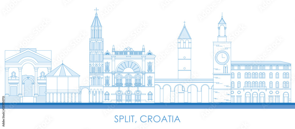 Outline Skyline panorama of City of Split, Croatia - vector illustration