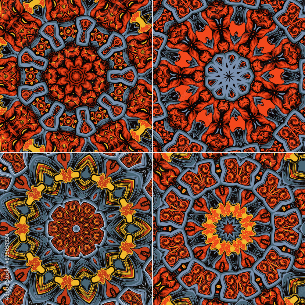 Set of decorative Floral Ornament. Seamless Pattern. Vector Illustration. Tribal Ethnic Arabic, Indian, Motif. For Interior Design, Wallpaper