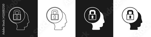 Set Lock icon isolated on black and white background. Padlock sign. Security, safety, protection, privacy concept. Vector