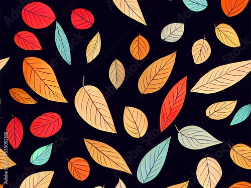 Colorful texture in geometric shapes in autumn leaves design. Colors in autumn tones. Digital painting