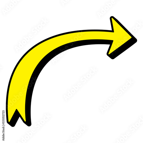 Pop art curved arrow. Comic book style quirky cartoon arrow.