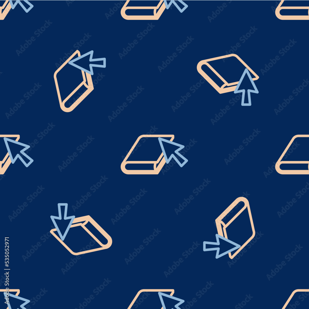 Line Online book icon isolated seamless pattern on blue background. Internet education concept, e-learning resources, distant online courses. Vector