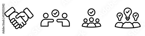 Conjunto de iconos de trabajo en equipo. Acuerdo comercial. Colaboración. Ilustración vectorial