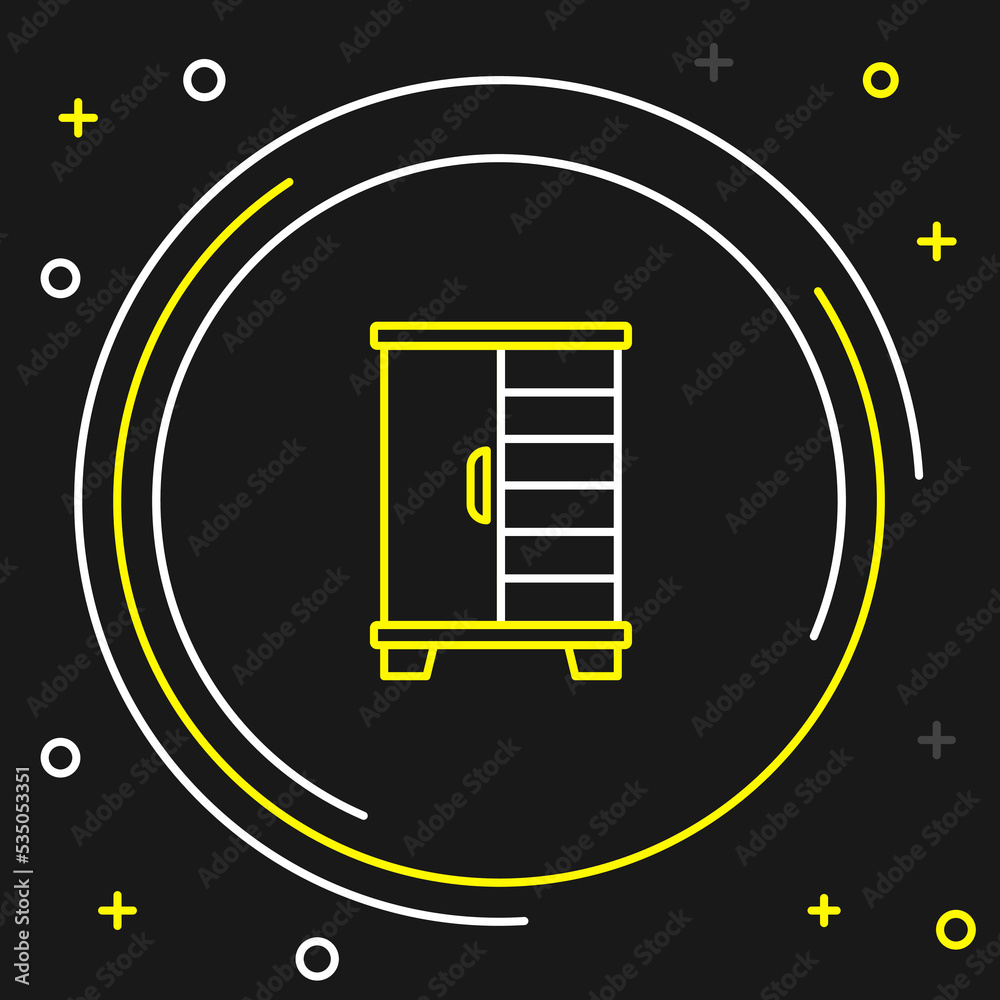Line Wardrobe icon isolated on black background. Cupboard sign. Colorful outline concept. Vector Line Wardrobe icon isolated on black background. Cupboard sign. Colorful outline concept. Vector