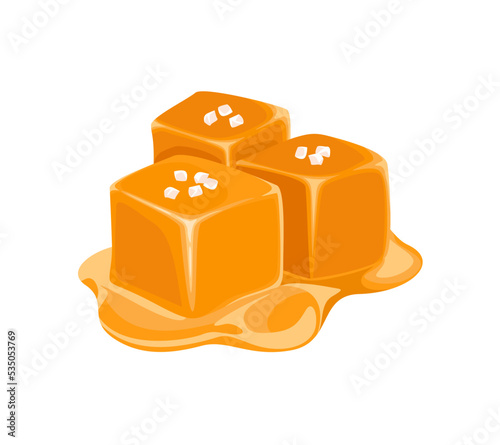 Salted toffee caramel pieces isolated. Vector cartoon illustration of sweet candy.