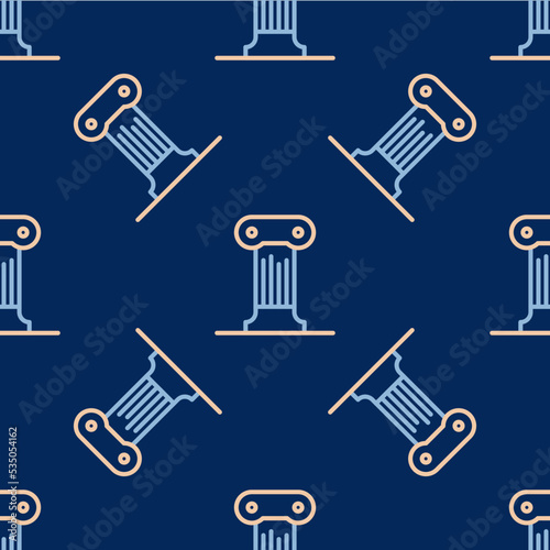 Line Law pillar icon isolated seamless pattern on blue background. Ancient column. Vector