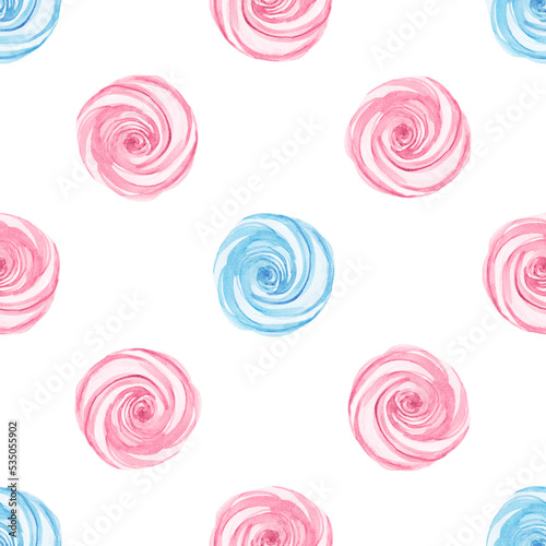 Watercolor pink and blue zephyr seamless pattern on white