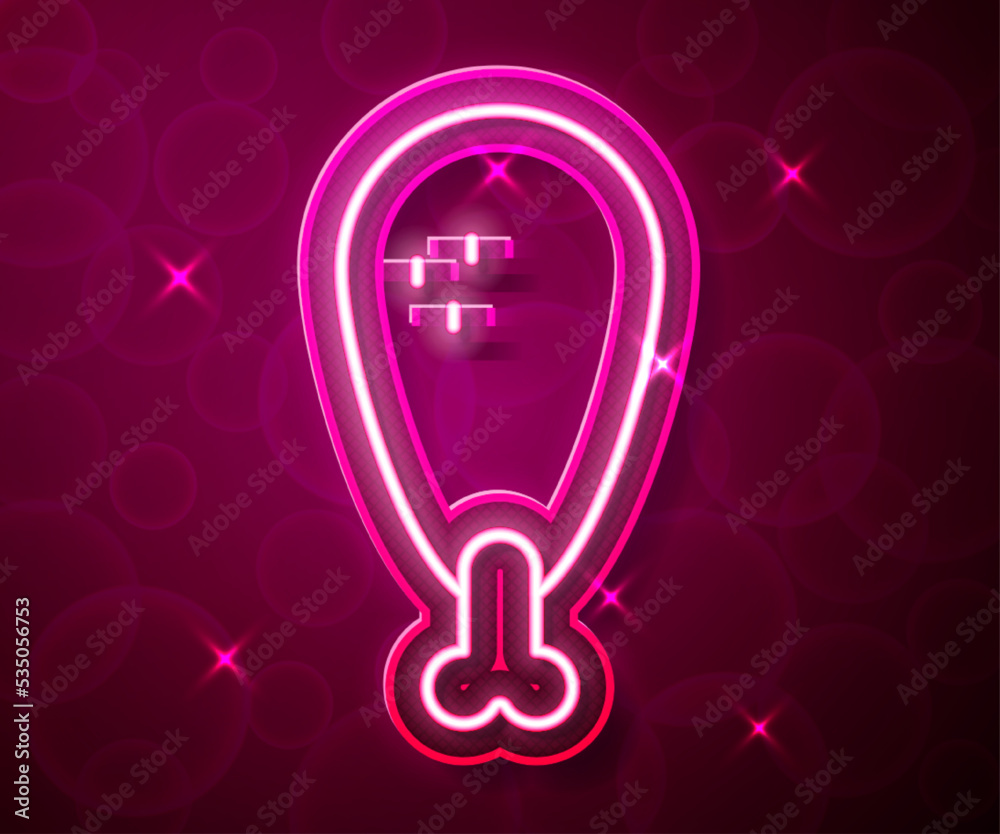Glowing neon line Chicken leg icon isolated on red background. Chicken drumstick. Vector Glowing neon line Chicken leg icon isolated on red background. Chicken drumstick. Vector