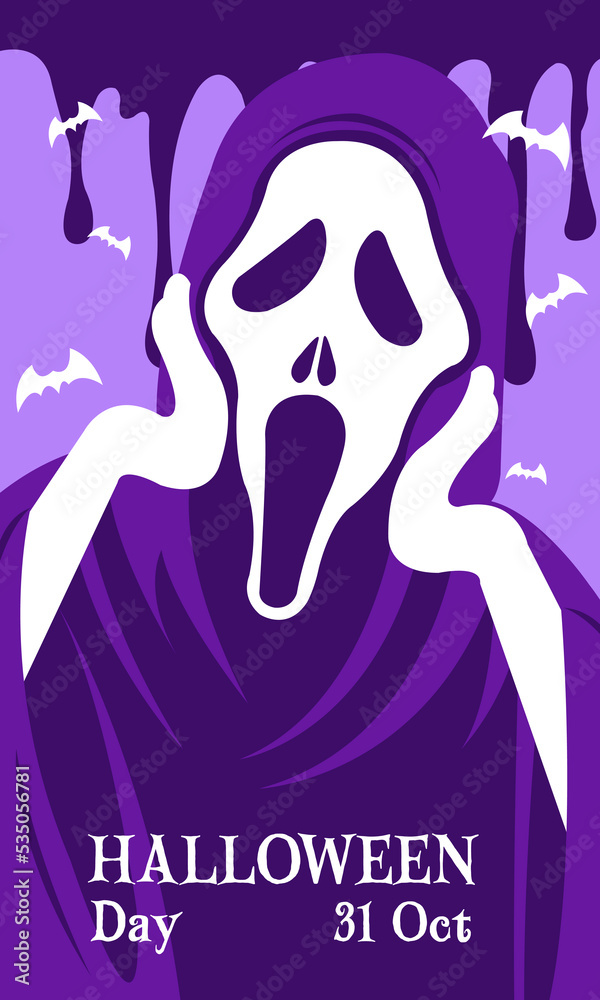 cute cartoon character illustration vector grim reaper halloween with purple color