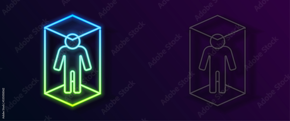 Glowing neon line 3d modeling icon isolated on black background. Augmented reality or virtual reality. Vector Glowing neon line 3d modeling icon isolated on black background. Augmented reality or virtual reality. Vector