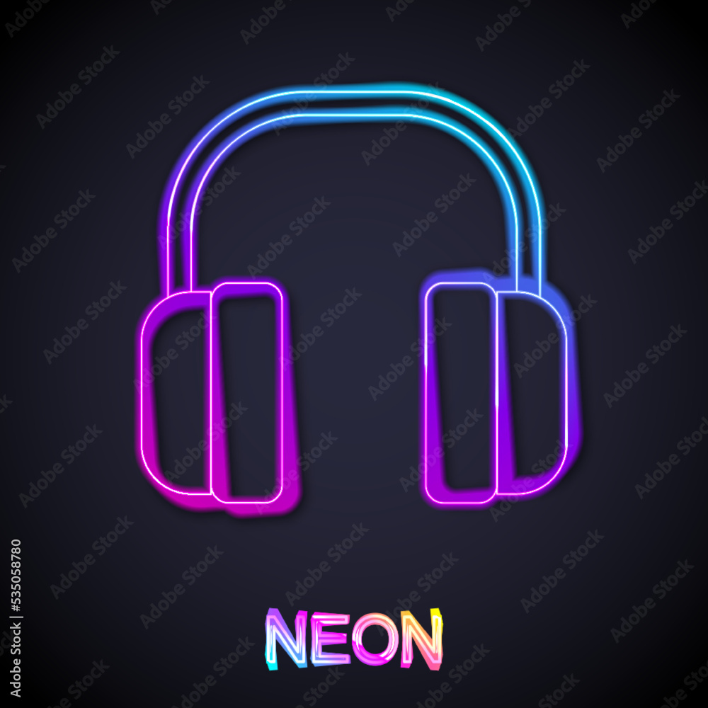 Glowing neon line Noise canceling headphones icon isolated on black background. Headphones for ear protection from noise. Vector Glowing neon line Noise canceling headphones icon isolated on black background. Headphones for ear protection from noise. Vector