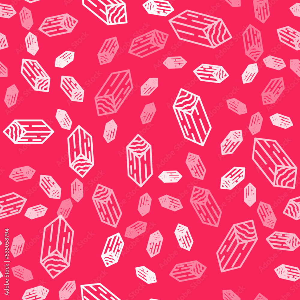 White line Wooden beam icon isolated seamless pattern on red background. Lumber beam plank. Vector White line Wooden beam icon isolated seamless pattern on red background. Lumber beam plank. Vector