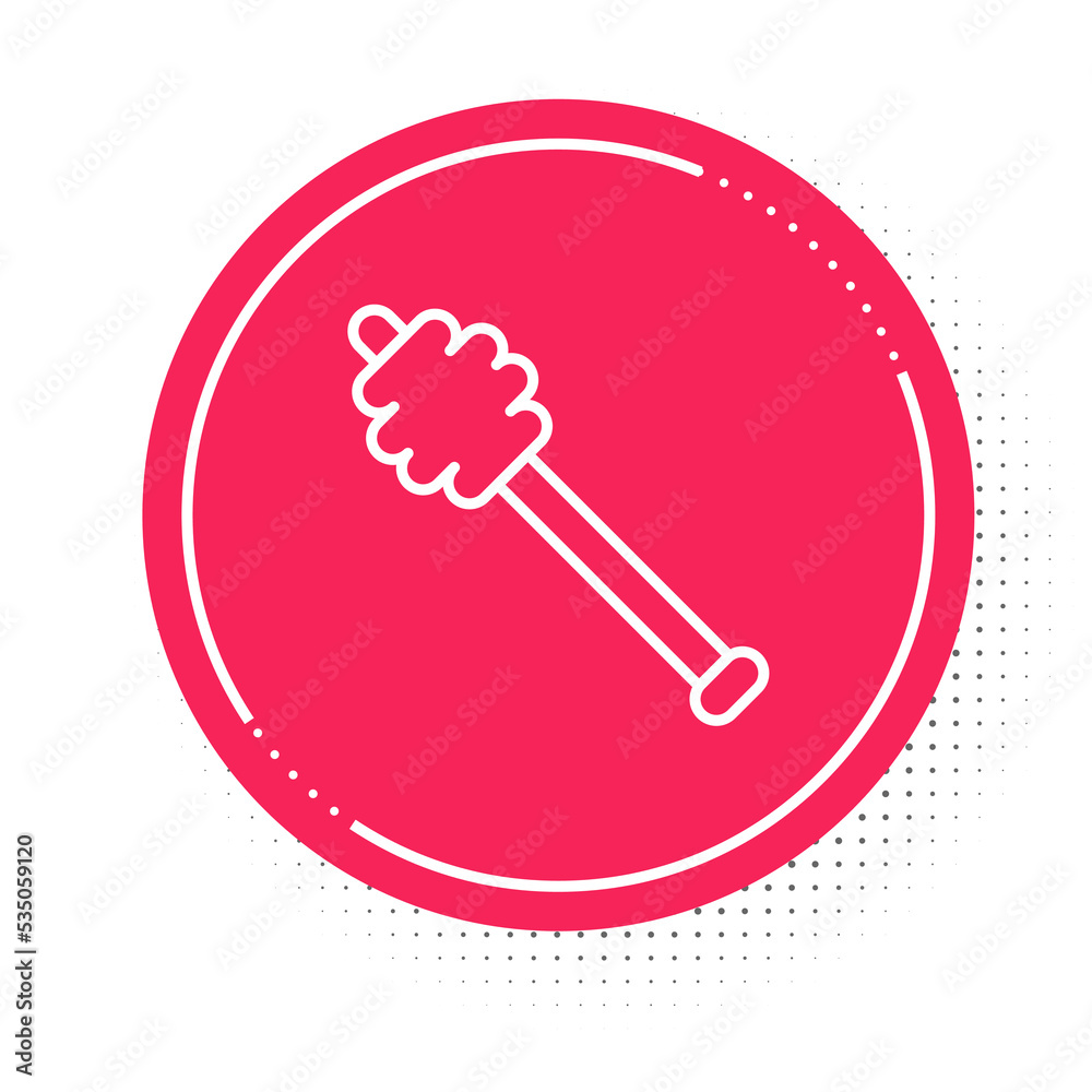 White line Honey dipper stick icon isolated on white background. Honey ladle. Red circle button. Vector White line Honey dipper stick icon isolated on white background. Honey ladle. Red circle button. Vector