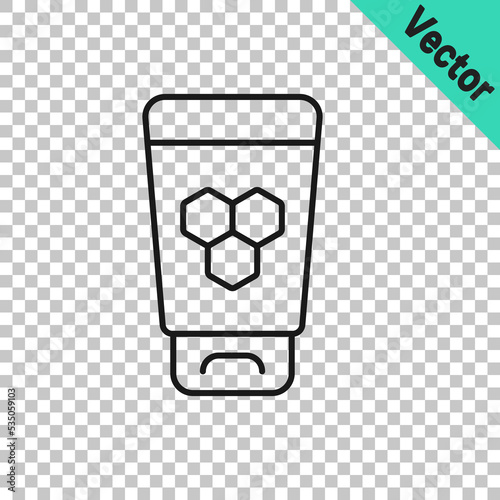 Black line Cosmetic tube with honey icon isolated on transparent background. Natural skin care. Vector