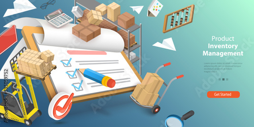3D Vector Conceptual Illustration of Product Inventory Management, Warehouse and Logistics