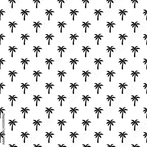 Palm seamless pattern. Repeated palm trees pattern. Black coconut tree isolated on white background. Repeating tropical texture for design summer prints. Repeat coconuts palmtree. Vector illustration