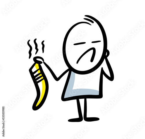 Hand drawn doodle woman holds mans socks smelling badly.