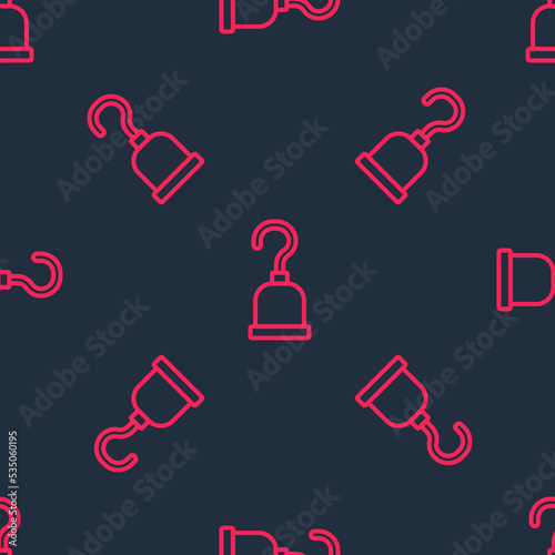 Red line Pirate hook icon isolated seamless pattern on black background. Happy Halloween party. Vector
